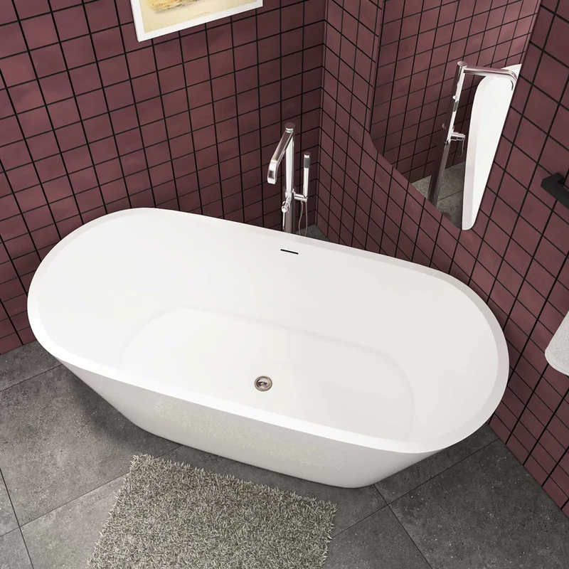Ocean Baignoire îlot ovale luxueuse 170x80cm : Blanc brillant, acrylique easyclean et système anti-débordement