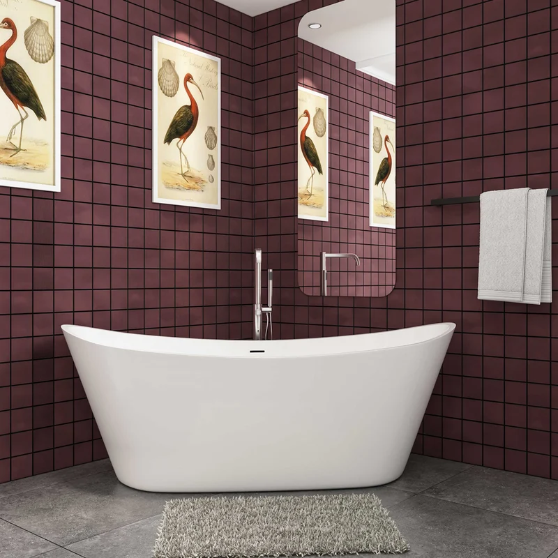 Ocean Baignoire îlot ovale luxueuse 170x72cm : Blanc brillant, acrylique easyclean et système anti-débordement