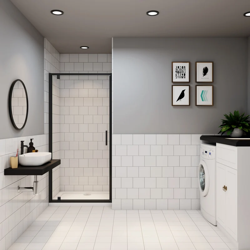 Ocean porte de douche pivotante noir 80 ou 90cm, 6mm verre anticalcaire, hauteur 185cm