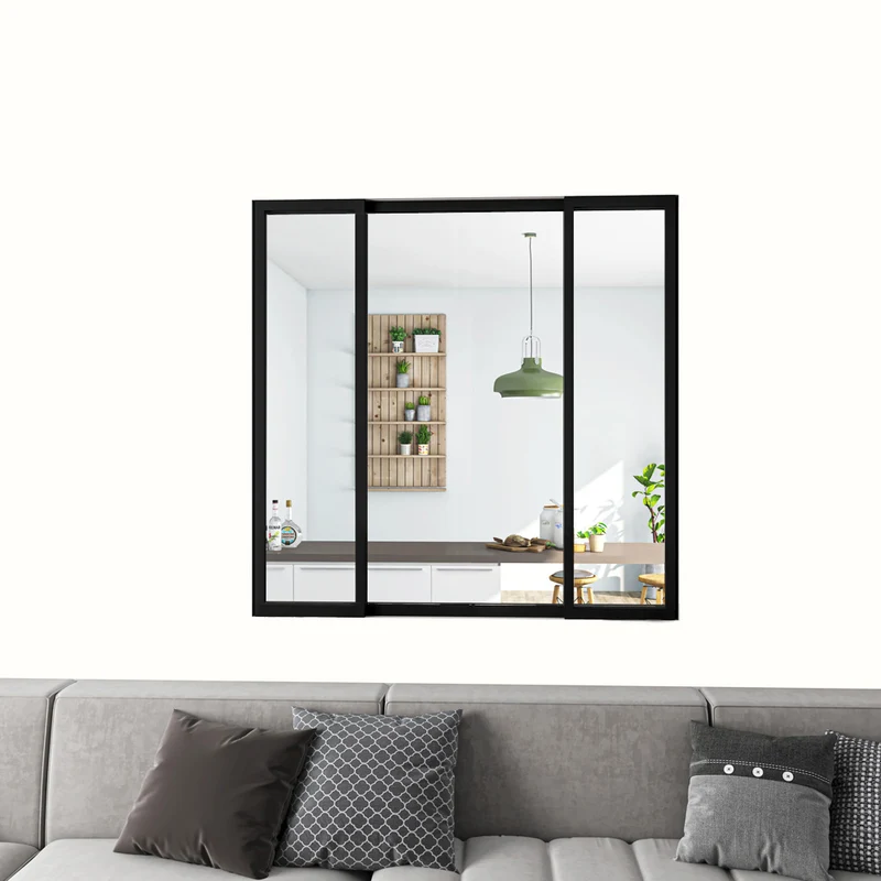 Cloison Vitrée Coulissante Intérieure 123x108 cm | Verre Trempé 4 mm | Profil Aluminium Noir Mat | Diviseur d’Espace Lumineux & Minimaliste