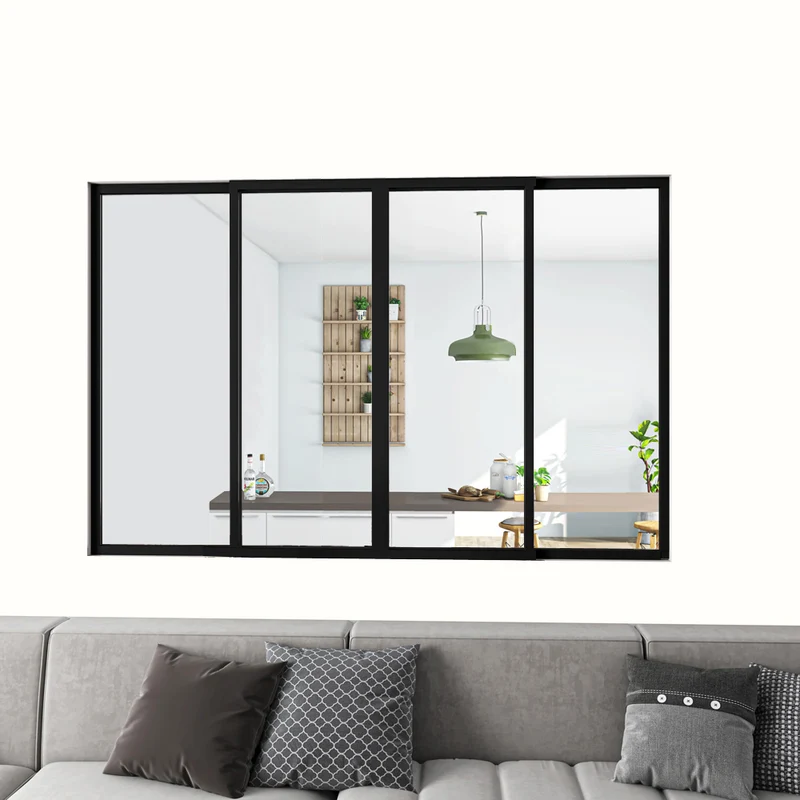Cloison Vitrée Coulissante Intérieure 183x108 cm | Verre Trempé 4 mm | Profil Aluminium Noir Mat | Diviseur d’Espace Lumineux & Minimaliste