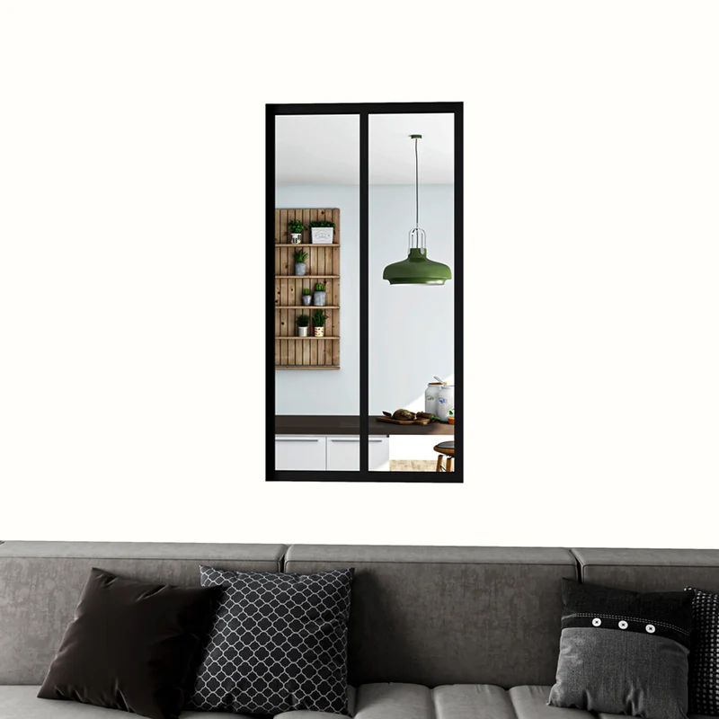 Cloison vitrée Intérieur 63x108cm - Verre Trempé Transparent 4mm, 2 Feuilles Encadrées, Profil en Aluminium Noir Mat, Séparateur Intérieur