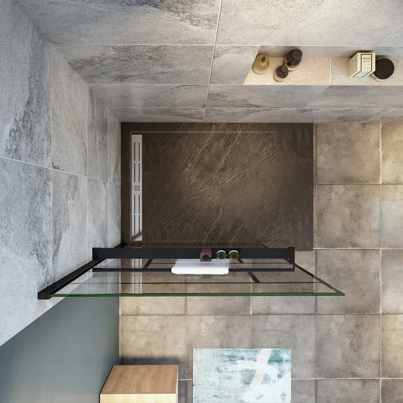 Océan paroi de douche noire 80-140x200cm sérigraphie noire en verre anticalcaire livré avec porte-serviette et tablette