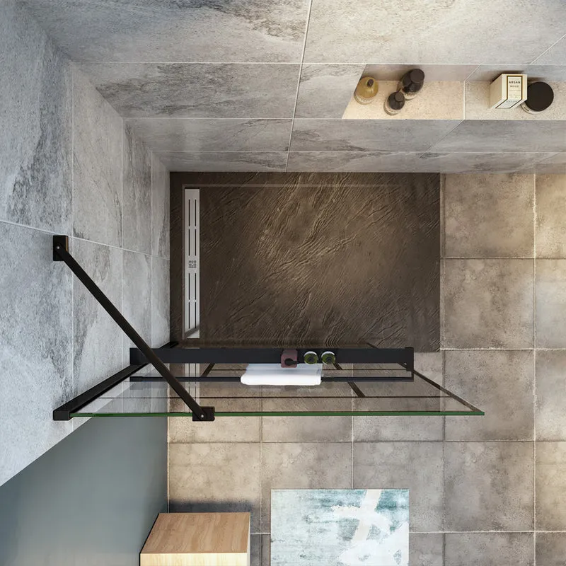 Océan paroi de douche noire 70-100x200cm sérigraphie noire en verre anticalcaire livrée avec porte-serviette et tablette et une barre standard 45cm