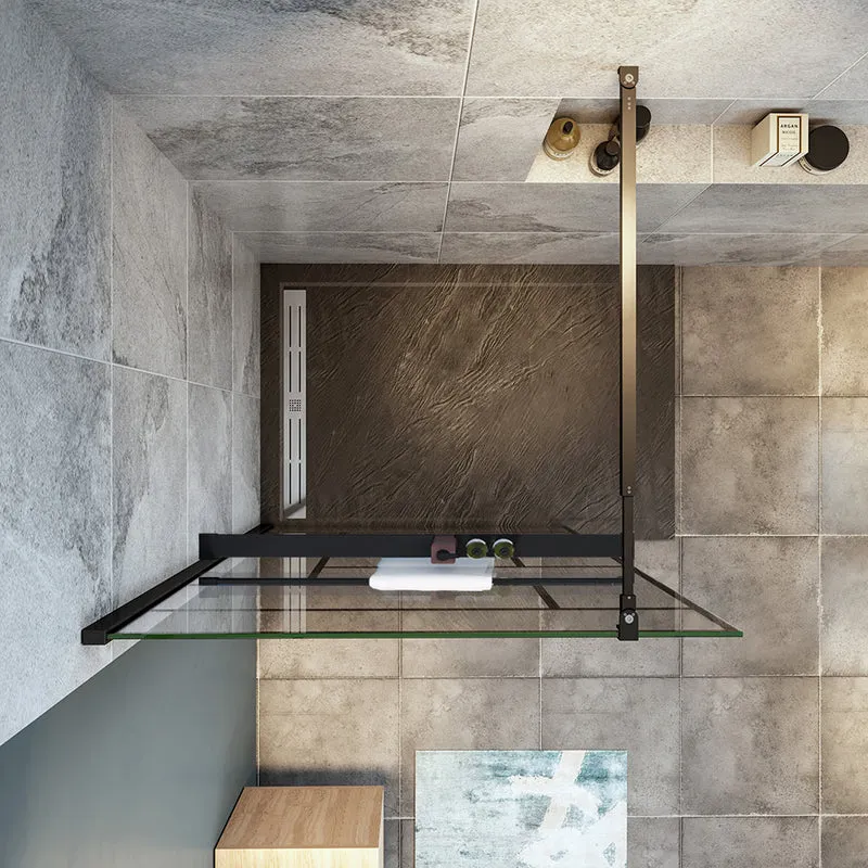 Océan paroi de douche noire 80-140x200cm sérigraphie noire en verre anticalcaire livré avec porte-serviette et tablette et barre extensible 73-120cm