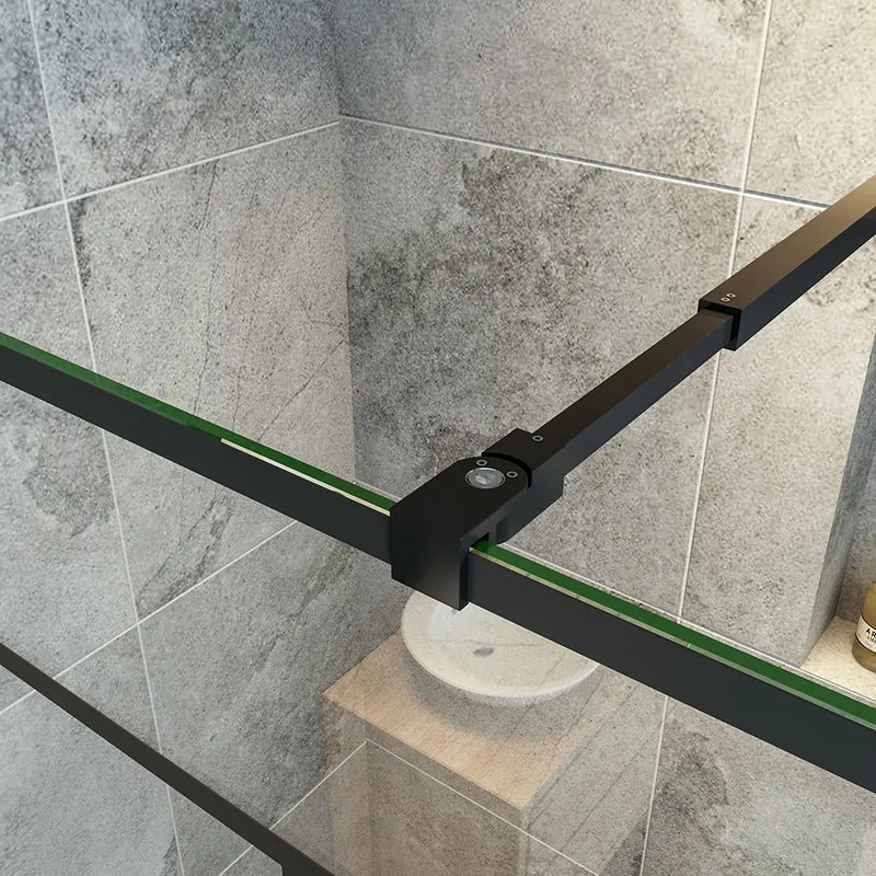 Océan paroi de douche noire 80-140x200cm sérigraphie noire en verre anticalcaire livré avec porte-serviette et tablette et barre extensible 73-120cm