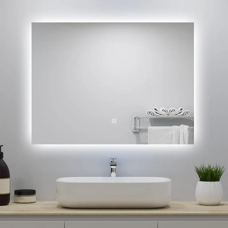 Miroir lumineux 80x60cm avec Anti-buée + Dimmable, Mural Miroir salle de bain