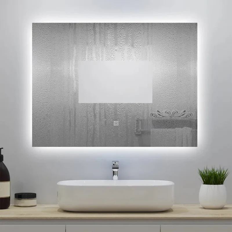 Miroir lumineux 80x60cm avec Anti-buée + Dimmable, Mural Miroir salle de bain