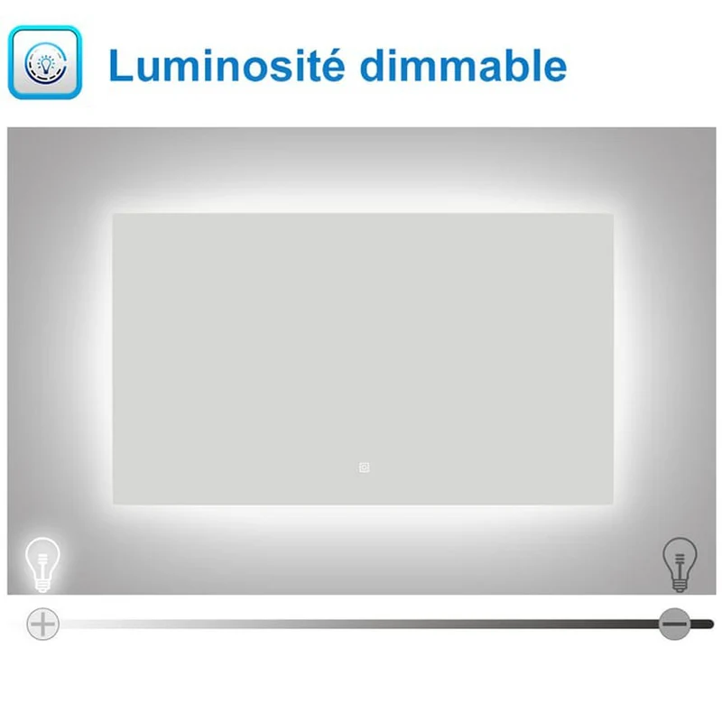Miroir lumineux 80x60cm avec Anti-buée + Dimmable, Mural Miroir salle de bain