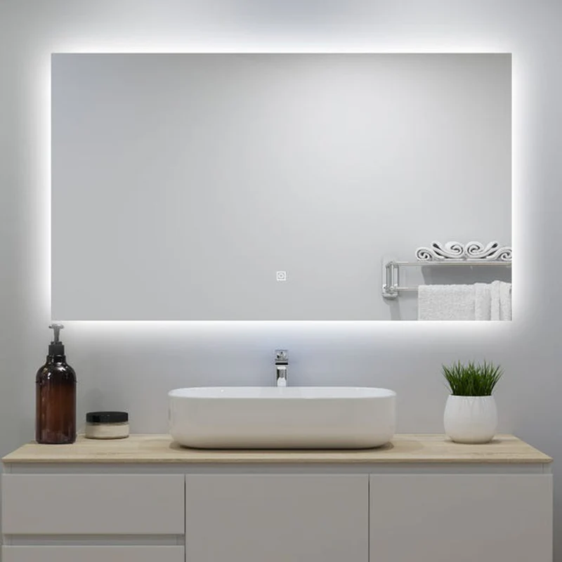 Miroir lumineux 100x60cm avec Anti-buée + Dimmable, Mural Miroir salle de bain