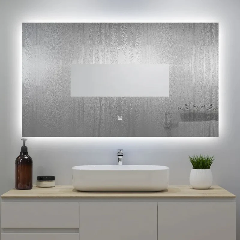Miroir lumineux 100x60cm avec Anti-buée + Dimmable, Mural Miroir salle de bain