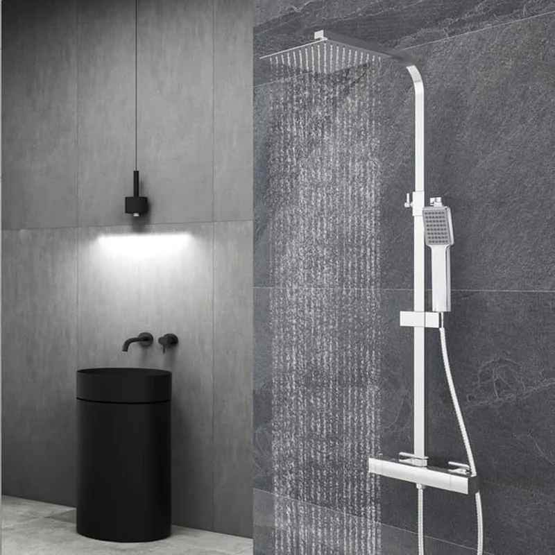Océan colonne de douche thermostatique carrée 20*20cm, corps en laiton, hauteur réglable, argent-2