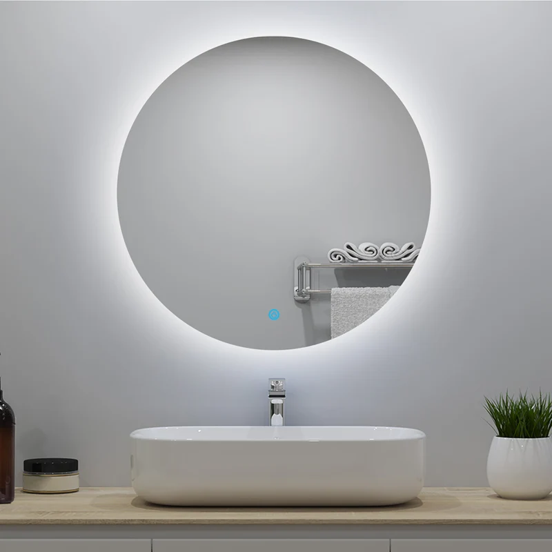Miroir lumineux rond avec Anti-buée et Dimmable, Mural Miroir salle de bain
