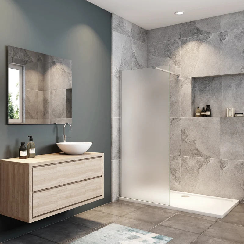 Paroi de douche à l'italienne en verre 8mm de sécurité sablé, Océan paroi de douche 100 - 140 x 200cm avec une barre extensible 73-120cm