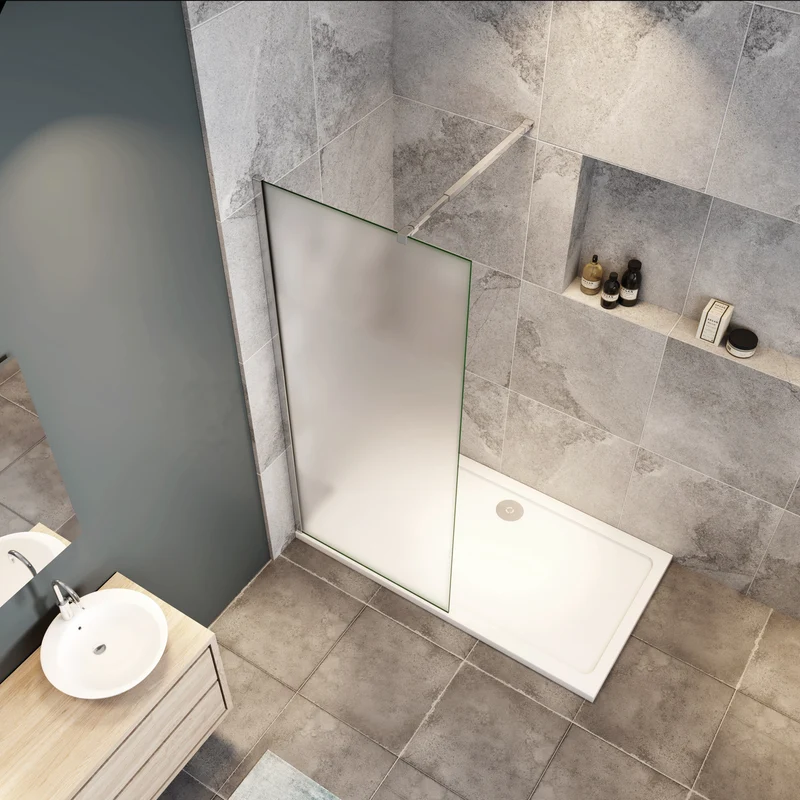 Paroi de douche à l'italienne en verre 8mm de sécurité sablé, Océan paroi de douche 100 - 140 x 200cm avec une barre extensible 73-120cm