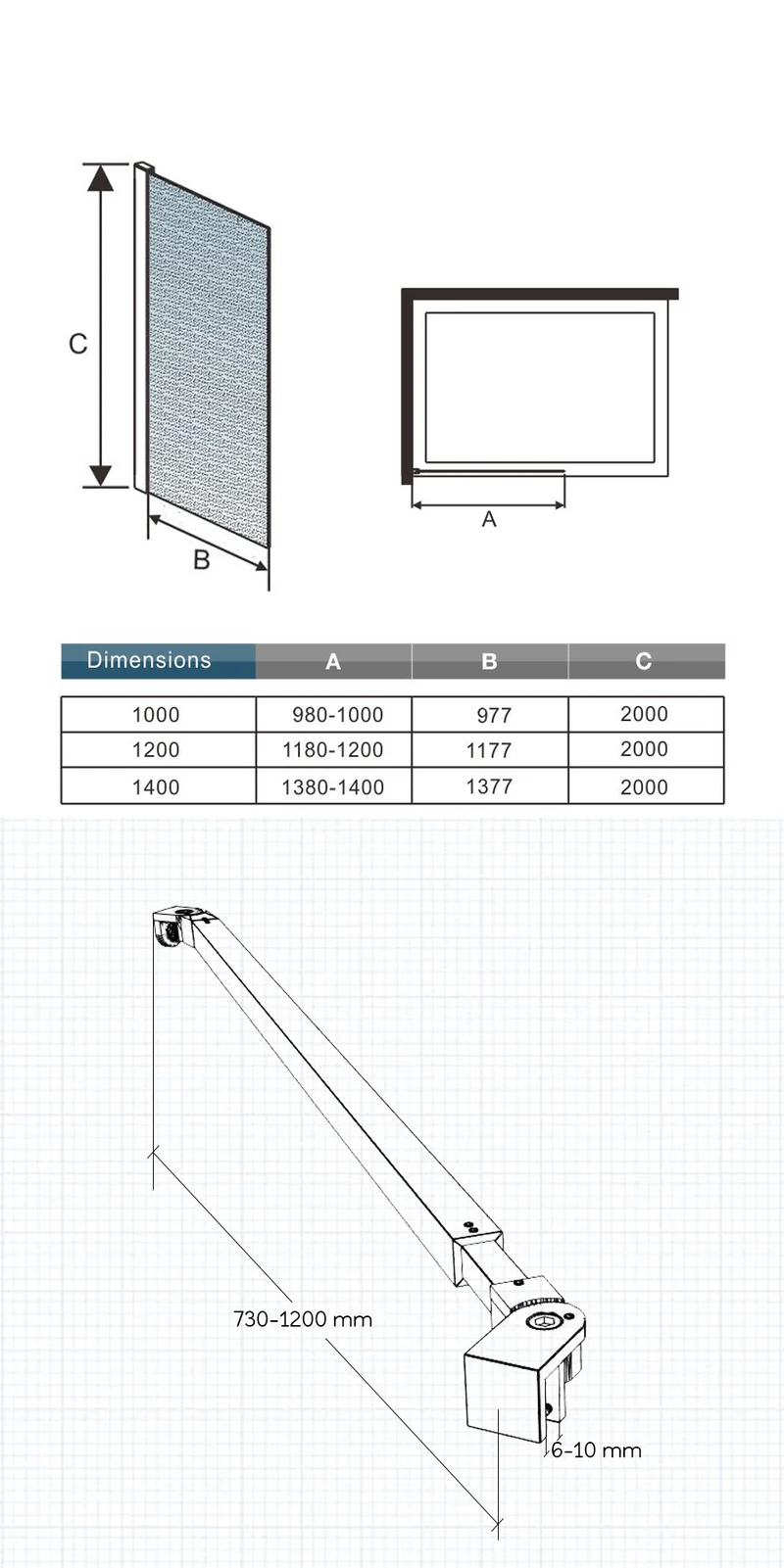 Paroi de douche à l'italienne en verre 8mm de sécurité sablé, Océan paroi de douche 100 - 140 x 200cm avec une barre extensible 73-120cm