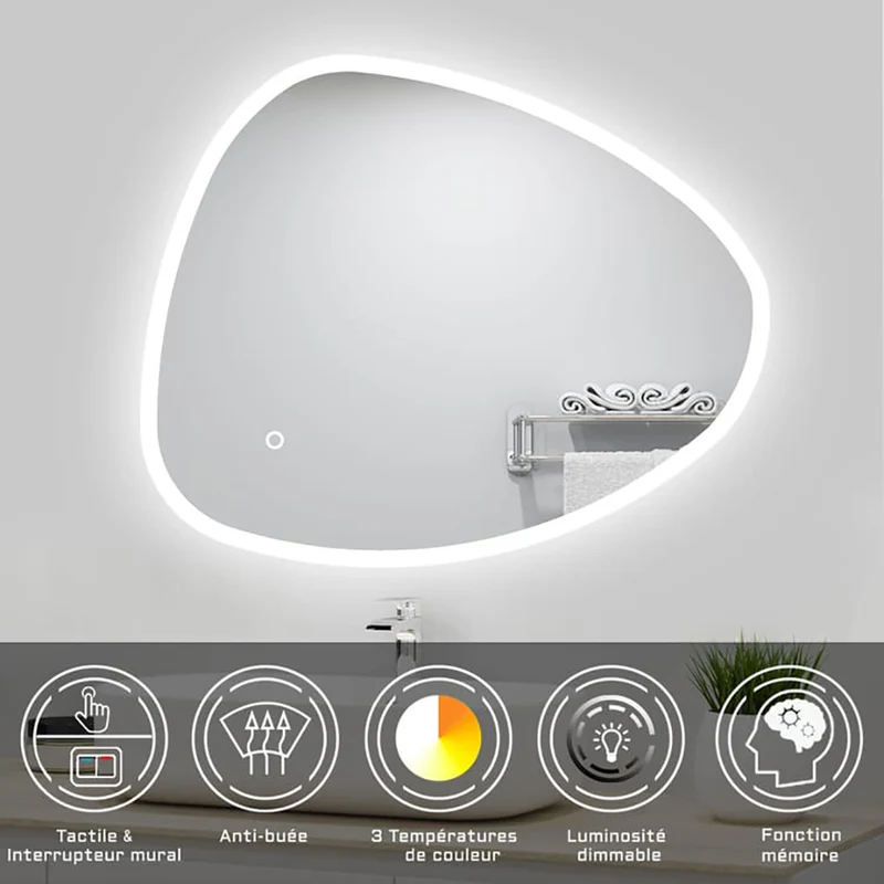 Miroir lumineux Asymétrique avec 3 Couleurs + Dimmable + Anti-buée