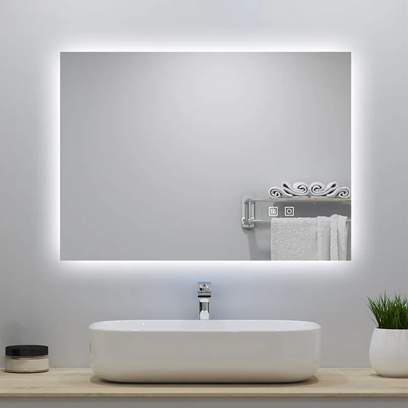 Miroir lumineux avec Anti-buée + 3 Couleurs + Dimmable, Mural Miroir salle de bain