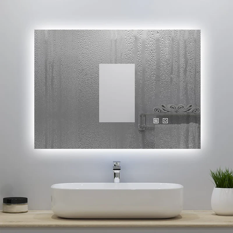 Miroir lumineux avec Anti-buée + 3 Couleurs + Dimmable, Mural Miroir salle de bain