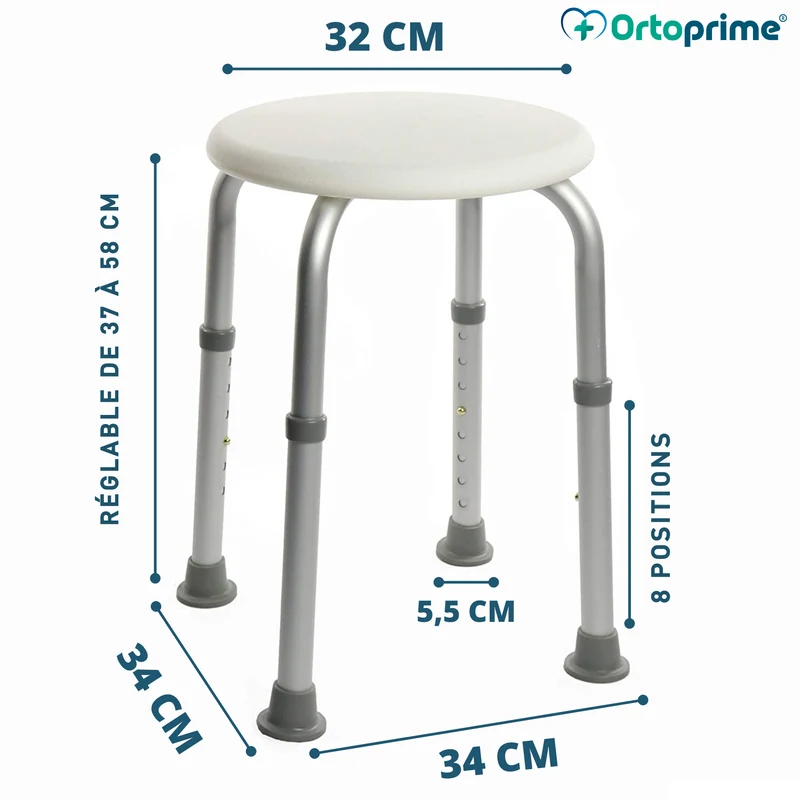 Pack Tabouret de Bain Rond + Poignée de Douche à Système de Succion