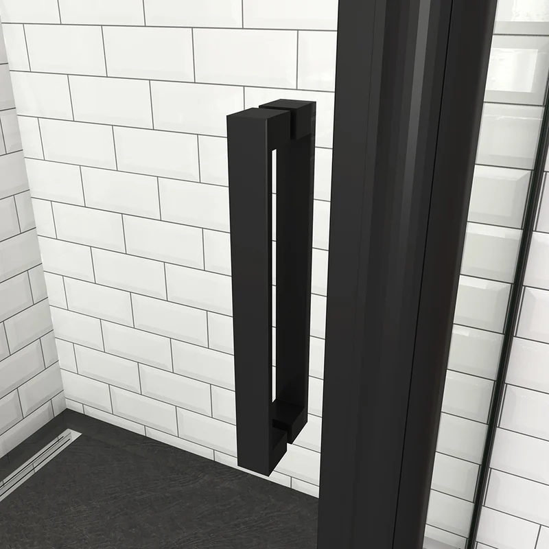 OCEAN cabine de douche 100-160x80x195cm profilé noir mat en verre anticalcaire avec le système soft-close