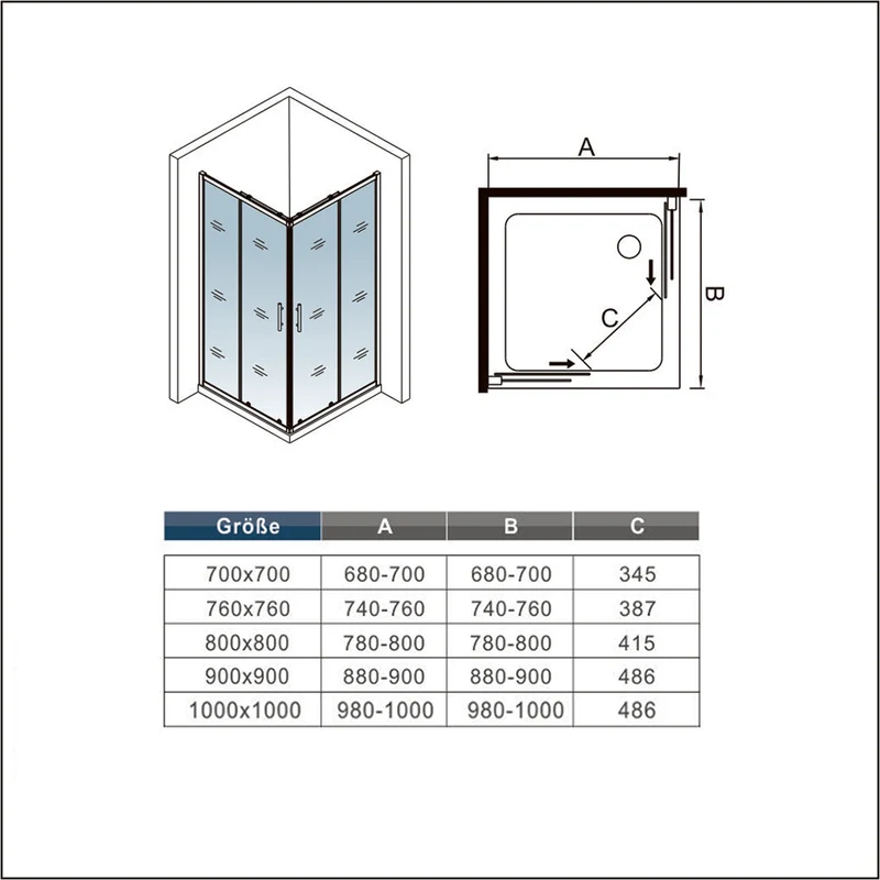 OCEAN cabine de douche 200cm profilé noir mat en verre anticalcaire