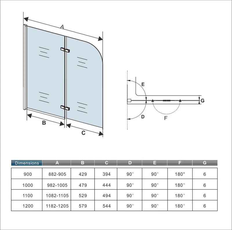 Océan pare-baignoire 80-120x140cm écran baignoire pivotant et pliant en verre anti-calcaire