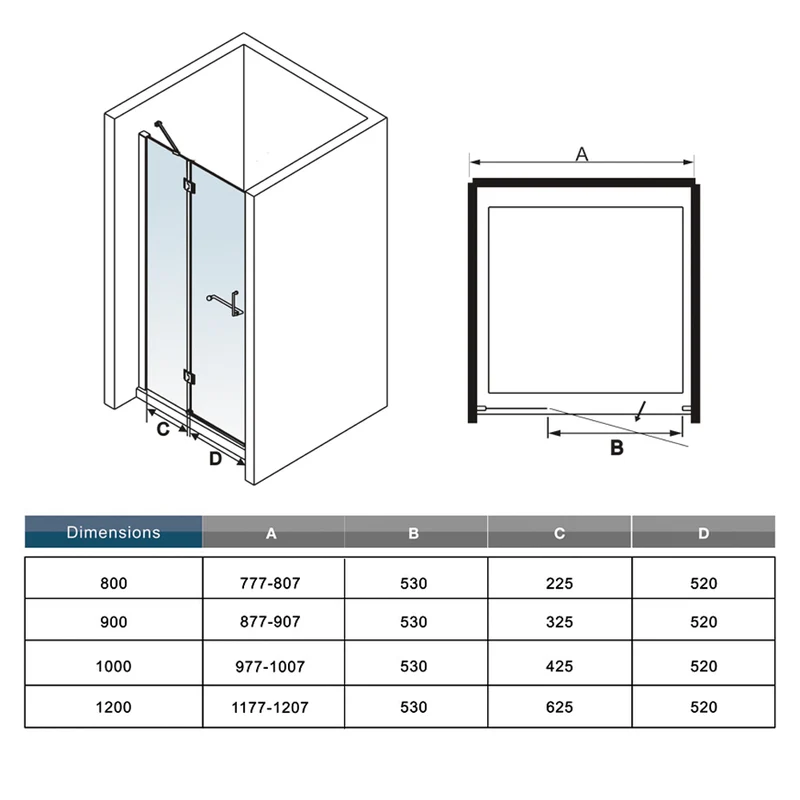 Océan Porte de douche pliante avec une porte-serviette 8mm verre anticalcaire installation en niche modèle de Viten