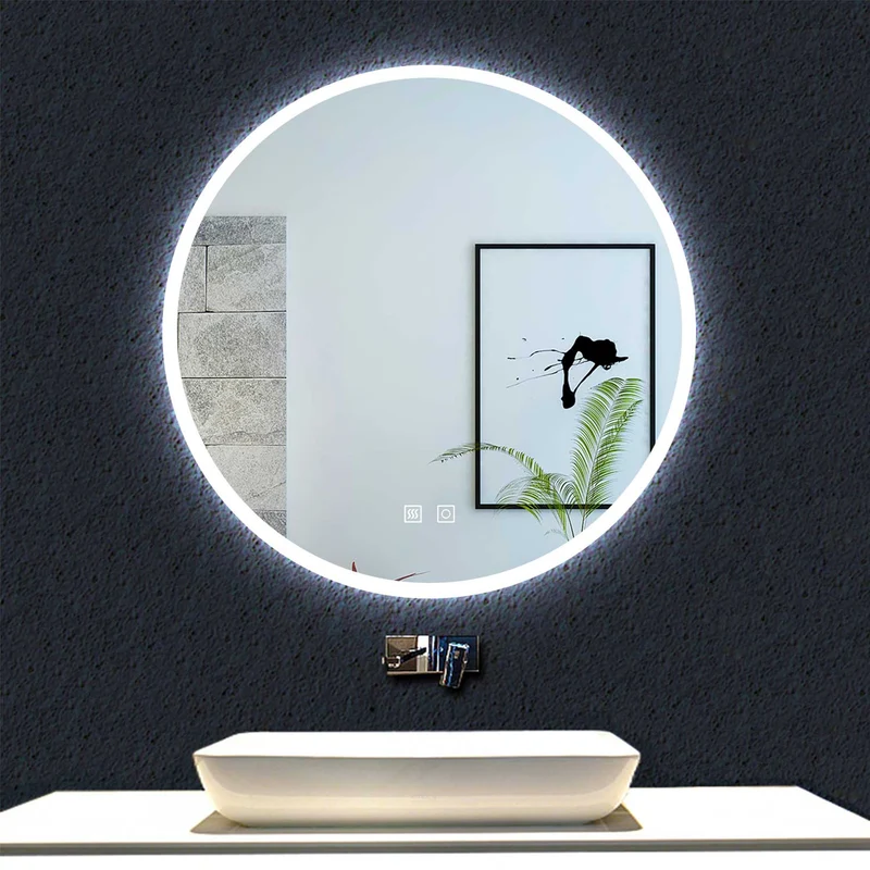 Ocean sanitaire Miroir de Salle de Bain avec Anti-buée + LED 2700K-6500K avec lumière et luminosité réglables Rond Ø60cm double interrupteur tactile