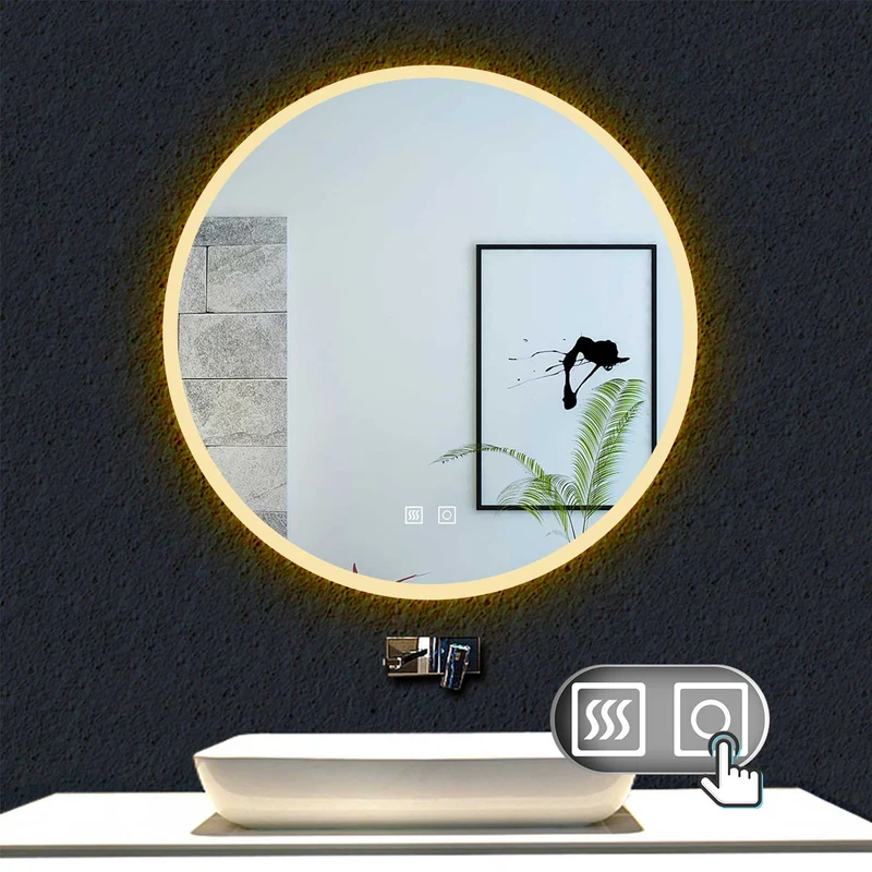 Ocean sanitaire Miroir de Salle de Bain avec Anti-buée + LED 2700K-6500K avec lumière et luminosité réglables Rond Ø60cm double interrupteur tactile