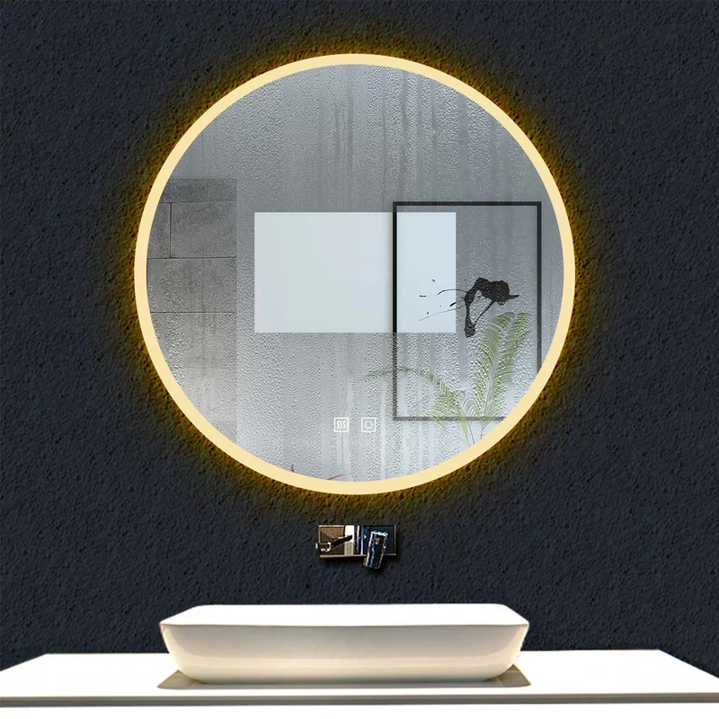 Ocean sanitaire Miroir de Salle de Bain avec Anti-buée + LED 2700K-6500K avec lumière et luminosité réglables Rond Ø60cm double interrupteur tactile