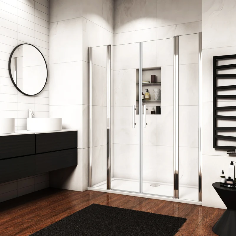 Océan porte de douche battante 135-180x187cm en verre anti-calcaire porte battante et 2 verres fixés