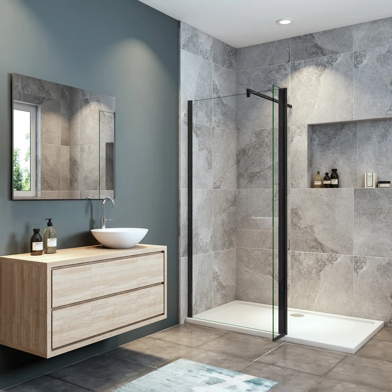 Océan Paroi de douche noire avec volet pivotant 30 / 40 cm modèle d' Itaroi avec une fixation 90cm