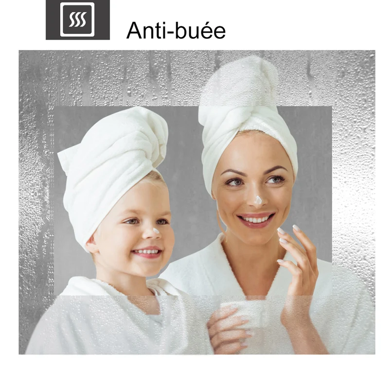 Miroir de salle de bain, commutateur tactile, avec fonction LED et anti-buée, Modèle double