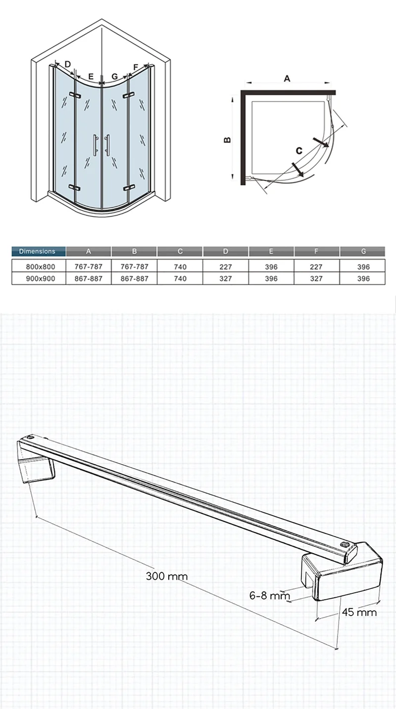 Océan Cabine de douche pivotante 195cm accès d'angle modèle de Quantina