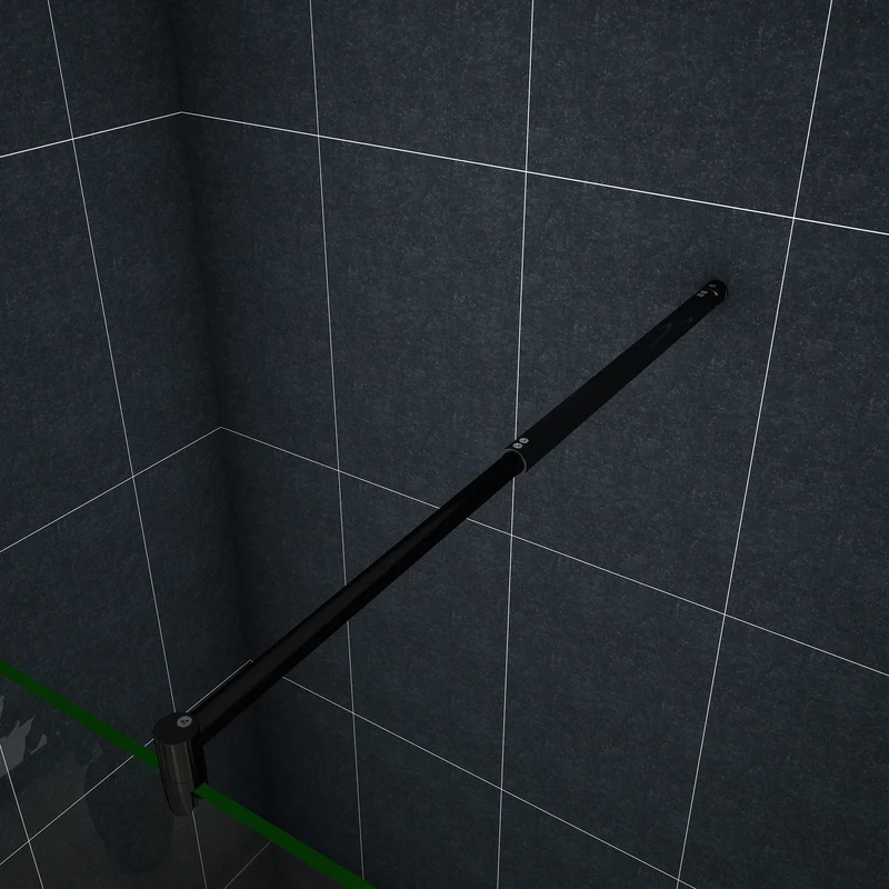 Paroi de douche Chromé / Noire en 8mm verre avec vitrification nano(anticalcaire) livrée avec une barre extensible 70-120cm