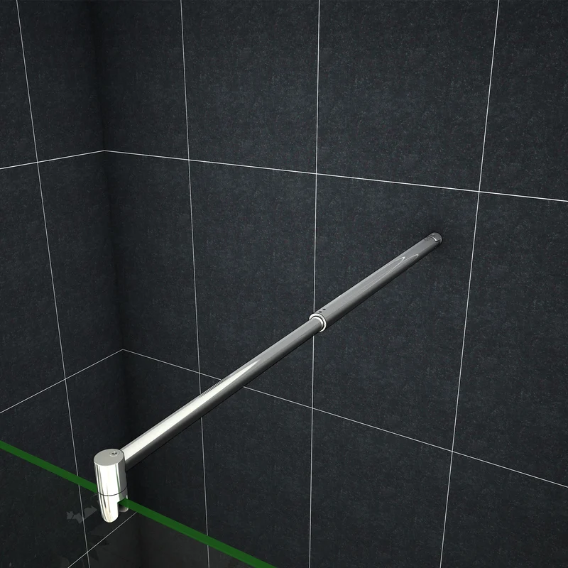 Paroi de douche Chromé / Noire en 8mm verre avec vitrification nano(anticalcaire) livrée avec une barre extensible 70-120cm