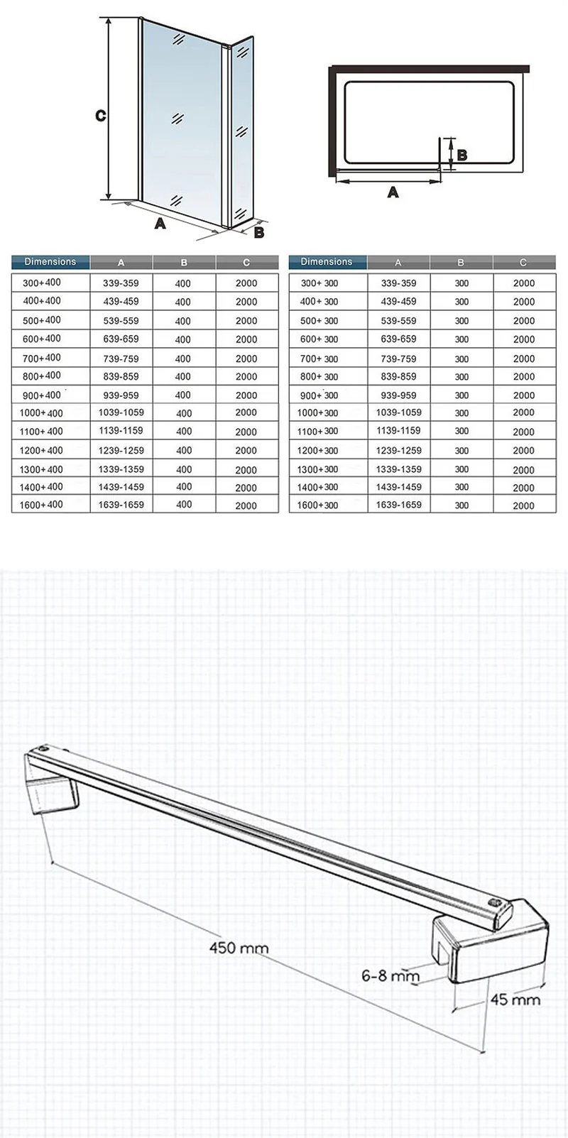 Paroi de douche avec volet pivotant 30 / 40 cm modèle d' Itaroi avec une fixation 45cm