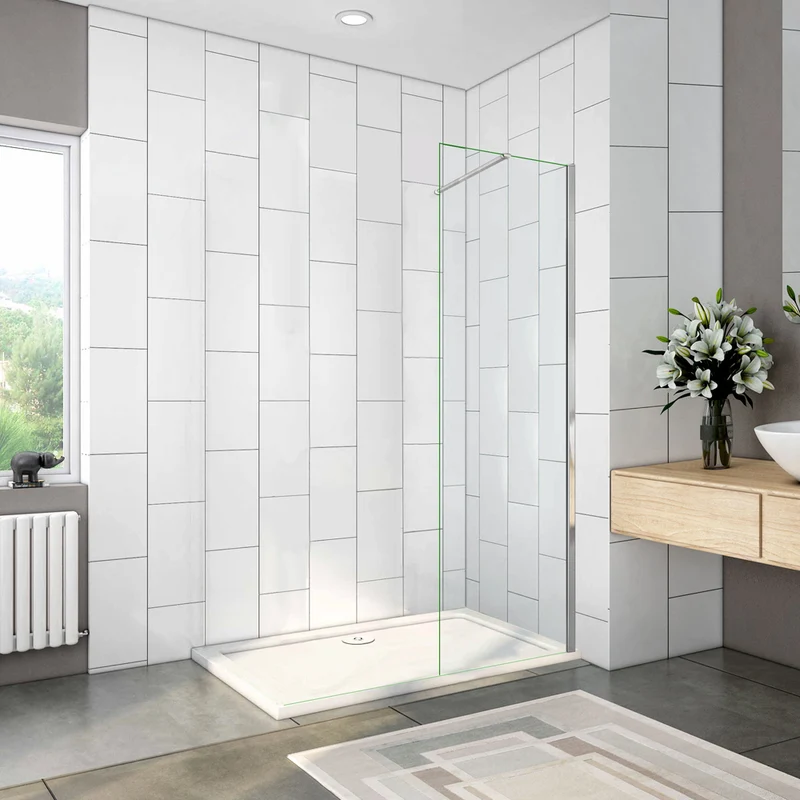 Paroi de douche Chromé / Noire en 8mm verre avec vitrification nano(anticalcaire) livrée avec une barre standard 90cm