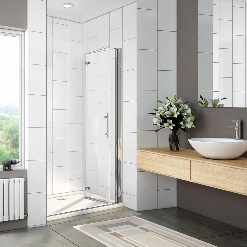 Porte de douche pivotante et pliante en 6mm verre anticalcaire 185 / 195cm insinstallation en niche modèle de Liten