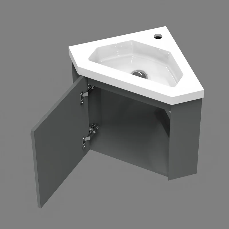 Meuble de salle de bain, meuble sous vasque d'angle à suspendre, meuble de rangement MDF 40cm, livrée avec vasque