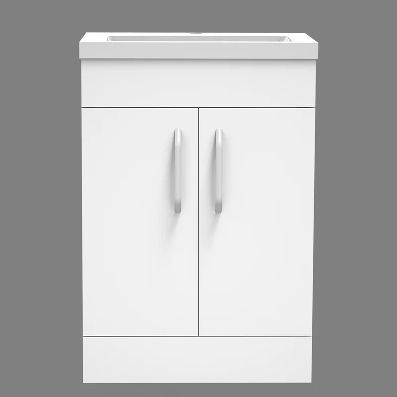 Meuble de salle de bain, sous vasque à poser, meuble de rangement MDF à 2 portes battantes/tiroirs 58cm, avec vasque intégrée