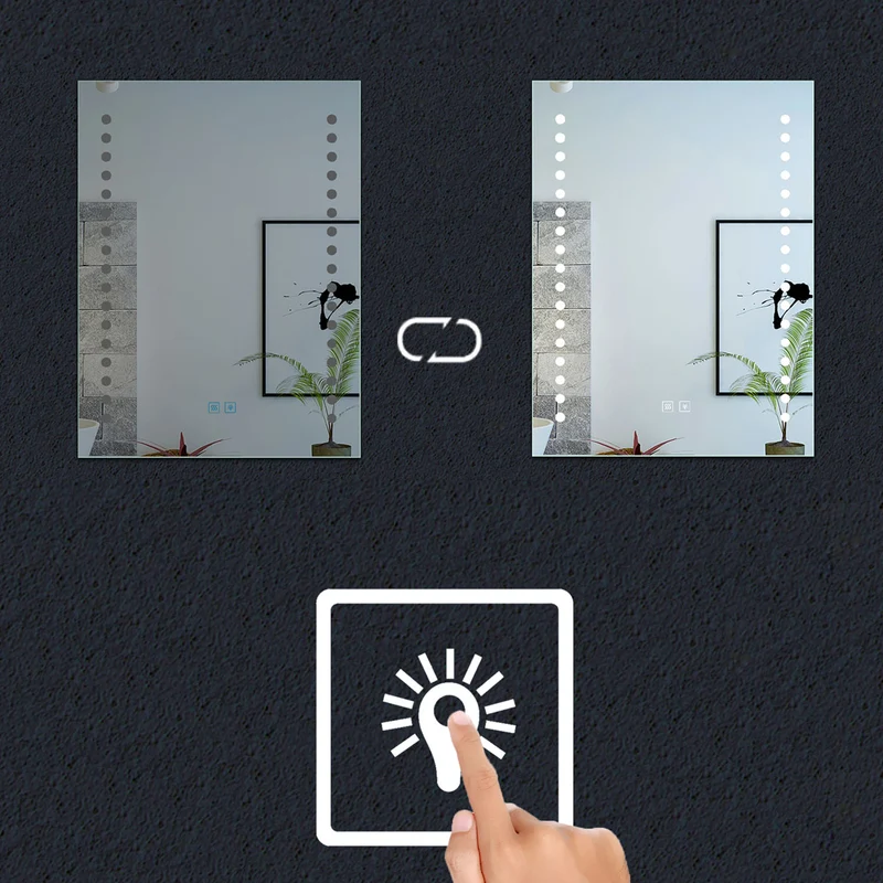 Miroir de salle de bain à 2 touches tactiles, avec fonction LED et anti-buée