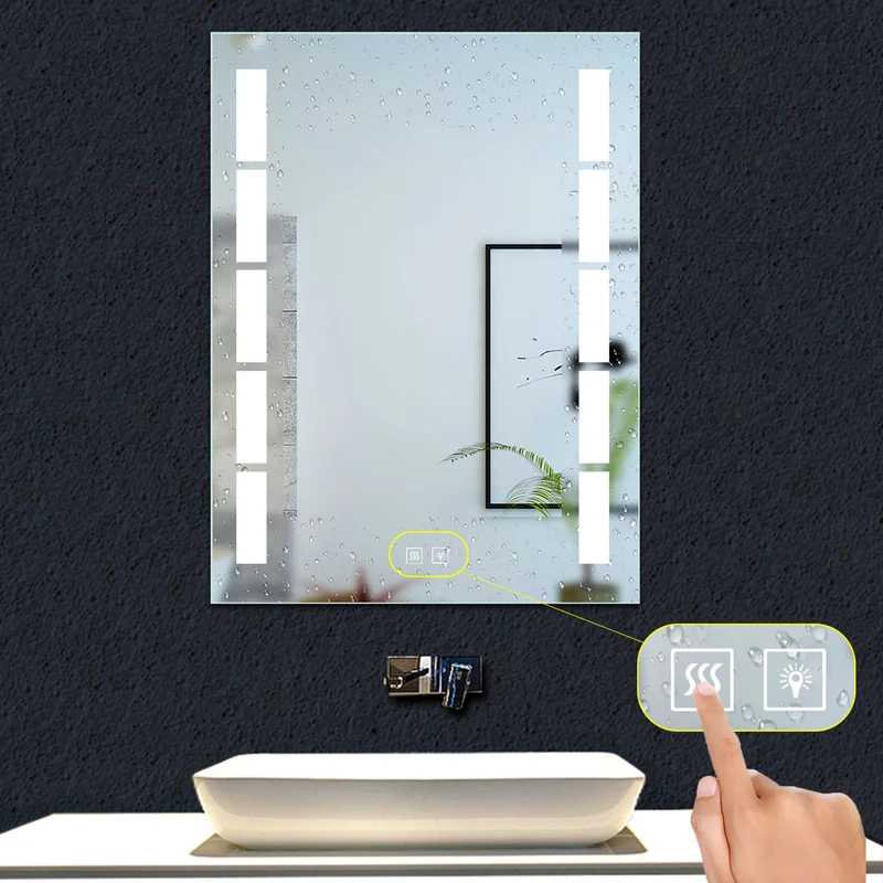 Miroir de salle de bain à 2 touches tactiles, avec fonction LED et anti-buée