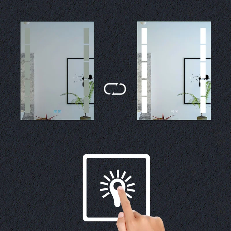 Miroir de salle de bain à 2 touches tactiles, avec fonction LED et anti-buée