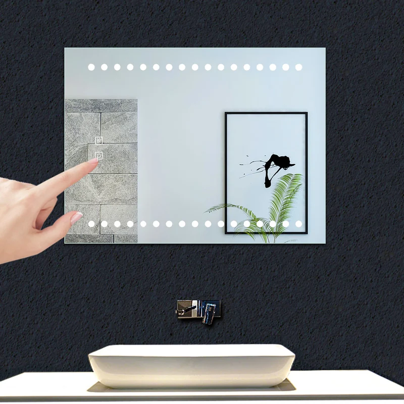 Miroir de salle de bain à 2 touches tactiles, avec fonction LED et anti-buée