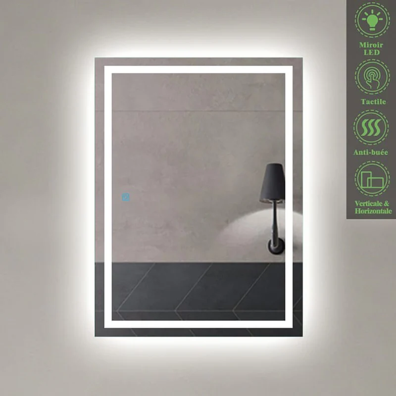 Miroir Led Anti-buée 120x80cm Miroir De Salle De Bain Modèle Classique