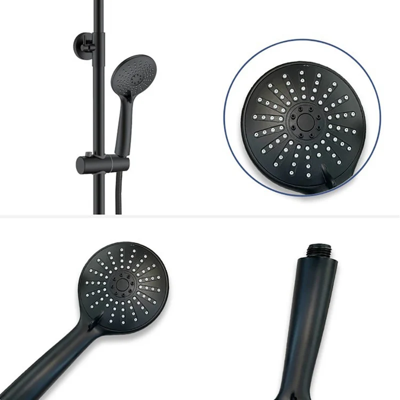 Ensemble de douche thermostatique Colonne de douche carrée noire avec mitigeur thermostatique et douchette ronde