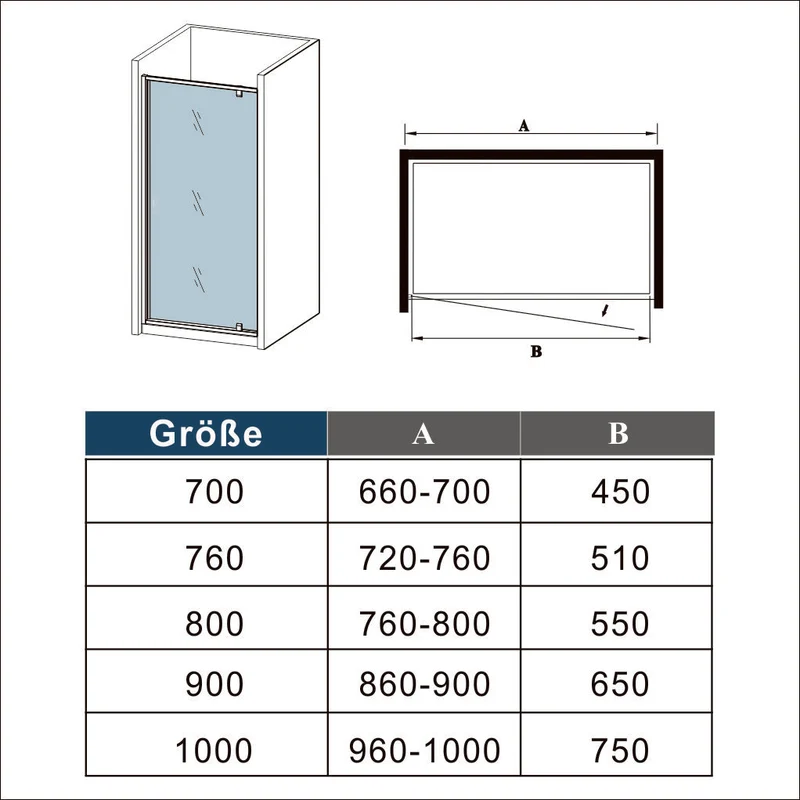 Porte de douche 80-120X200cm en verre securit insinstallation en angle modèle d'Ansa QT9N
