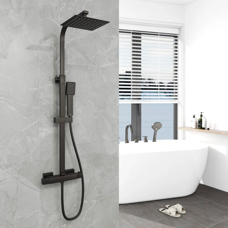 Océan Colonne de Douche Thermostatique 38? Barre 80-120cm Noir Mat, Pommeau de Douche pour Salle de Bains